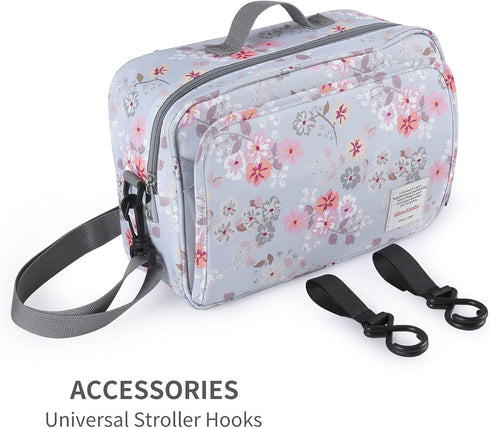 Baby Stroller Organizer Bag with Insulated Pocket, Universal Fit for Diapers, Wipes & Toys, Floral Design