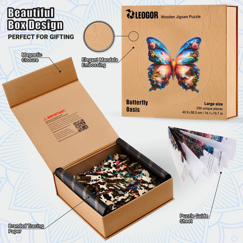 LEOGOR Wooden Puzzles for Adults - Butterfly Oasis - Large 350 Piece (16.1 x 15.1 in) Wood Jigsaws