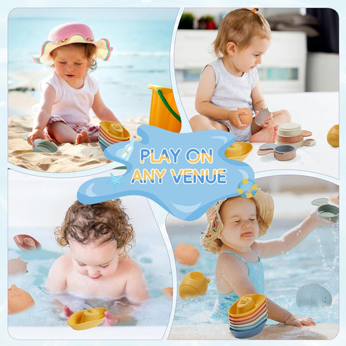 16 Pack 6-12 2-4 Baby Bath Toys Easy-Clean & Squeezable Silicone Bath Toys for Babies Months Mold Free Bath Toys