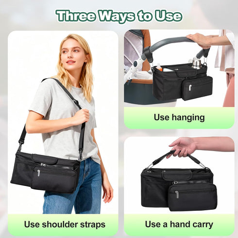 Universal Stroller Organizer Bag, Stroller Caddy with Insulated Cup Holders & Detachable Phone Bag and Shoulder Strap