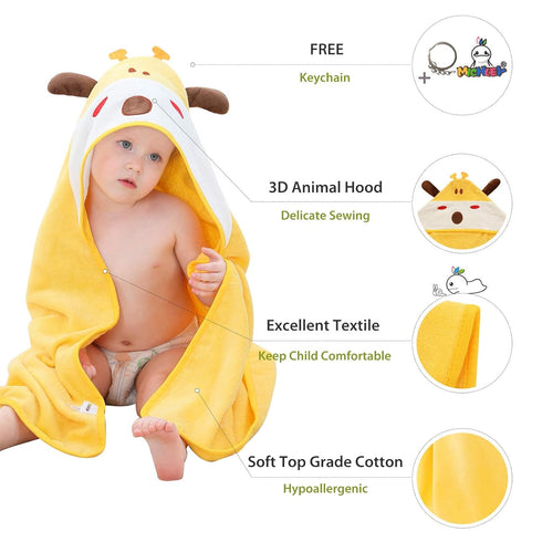 0-6T, MICHLEY Animal Hooded Baby Bath Towel Toddler Premium Cotton Absorbent Washcloth for Girls Boys Giraffe