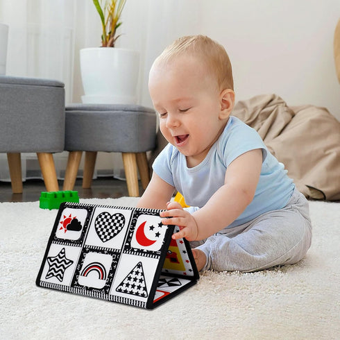 Dr.Rapeti Tummy Time Floor Mirror - Black and White High Contrast Baby Toy with Teethers, Washable & Non-Toxic