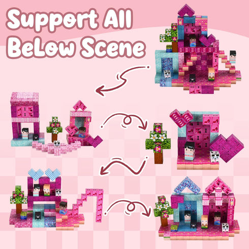 ADAH 216PCS 4-8, 3-6 Magnetic Building Blocks for Girls, Pink Princess STEM Toys for Ages Creative Educational Building