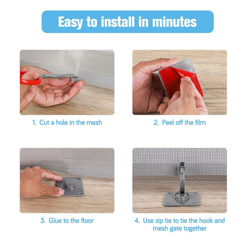 Mesh Baby Gate Floor Adhesive Hooks, 2 Pack, No Drilling, Ground Anchor Hooks for Retractable Dog Gate