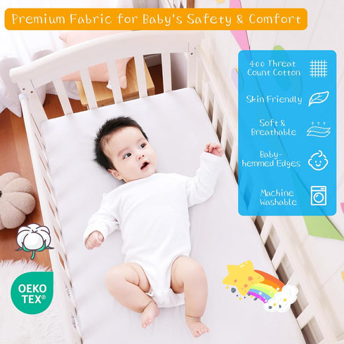 100% 28" 52" 14" Crib Bed Skirt Dust Ruffle Cotton - Natural, Soft, Breathable for Baby's Delicate Skin, Nursery