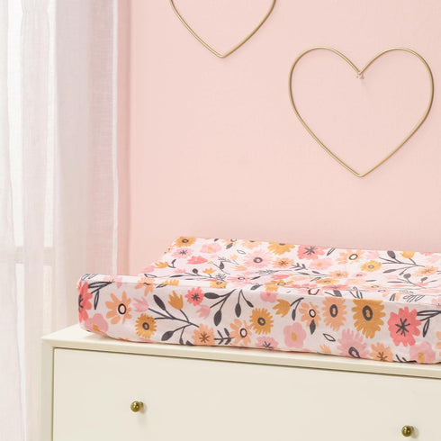 Lambs & Ivy Ultra-Soft Pink Floral Changing Pad Cover - Perfect for Nursery