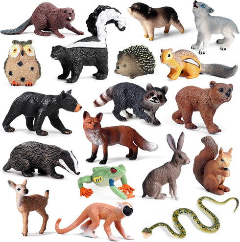 18Pcs Forest Animals Figures - Plastic Woodland Creature Toy Figurines for Kids 3-5 6-12, Small Jungle Animal Baby