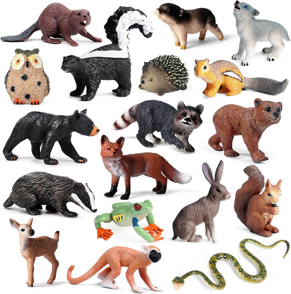 18Pcs Forest Animals Figures - Plastic Woodland Creature Toy Figurines for Kids 3-5 6-12, Small Jungle Animal Baby