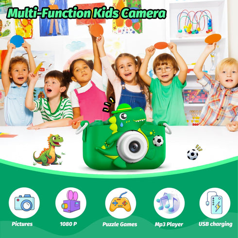 Cimizi 32G 3 4 5 6 7 8 9 10 11 12 Dinosaur Kids Camera for Boys Girls, Toddler Digital Selfie Camera with Cute