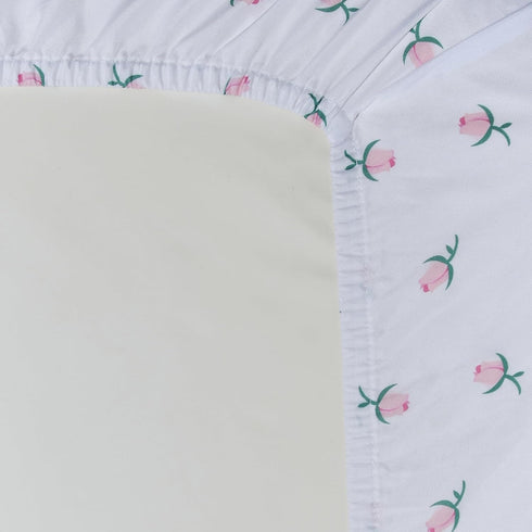 EVERYDAY KIDS 2 Pack Fitted Girls Crib Sheet 28in x 52in - 100% Soft Breathable Microfiber, White and Pink with Flowers