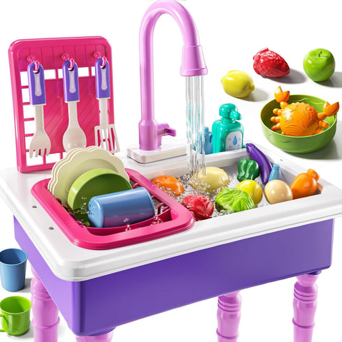 JUKUDAHU Play Sink with Running Water, Play Kitchen Toys Sink for Kids