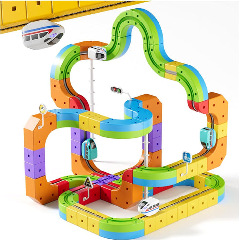 Electric Train Set for Kids, 3D Infinity Racer Snap-Fit Cube Track Toy,