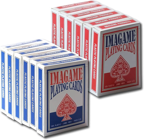 Plastic Playing Cards, Poker Size, Casino Quality, Jumbo Index, Waterproof & Washable, 6 Blue Deck & 6 Red Deck