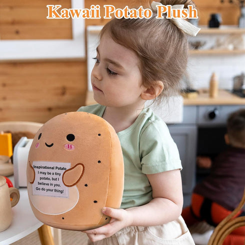 Finebee 10" Potato Plush, Cute Potato Stuffed Animal, Positive Doll Funny Reduce Pressure Toy Cheer Up Gifts for Girls
