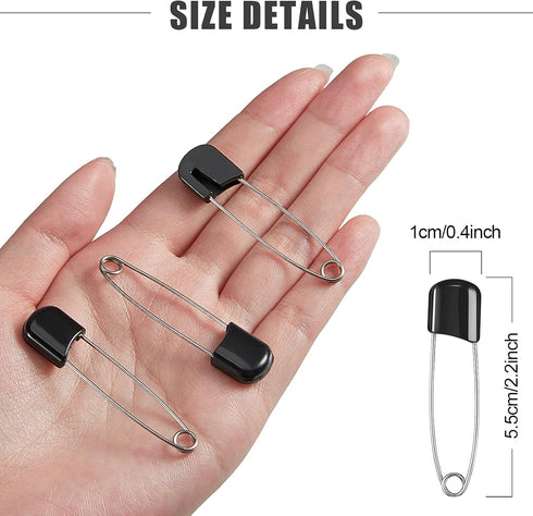 50 Pieces Diaper Pins Safety 2.2 Inch Plastic Head Cloth Diaper Nappy Pins with Locking Closures, Black Velvet Bag