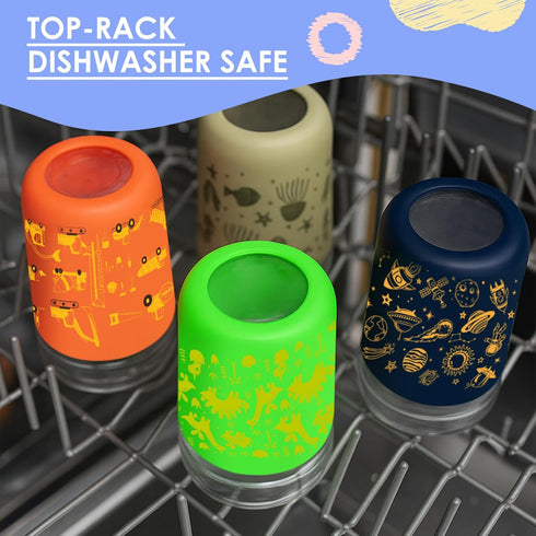 12 oz 4 Packs Sursip Toddler Glass Sippy Cups, Kids Baby Spill-Proof Water Tumbler with Straw and Lids, Smoothie Snack