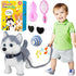 Marsjoy Husky Walking Dog Toy for Girls Barking Puppy with Control Leash, Realistic