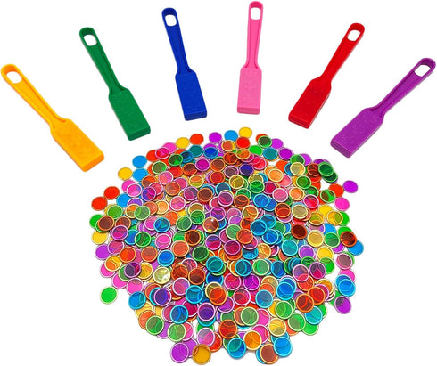 JUNWRROW Magnetic Bingo Wand with Chips,6-Pack& 600 Metal Chips, 6 Color Metal