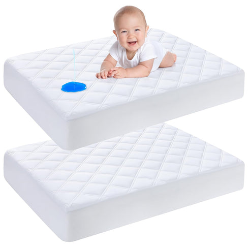 Yoofoss Waterproof Mini Crib Mattress Protector 2 Pack, Quilted Mattress Pad Cover