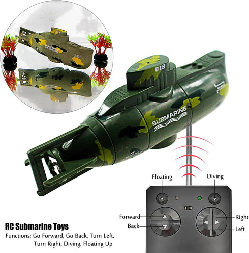 Tipmant Mini RC Submarine Remote Control Boat Ship Military Model Electronic Water Toy Diving for Fish Tank Water Tub