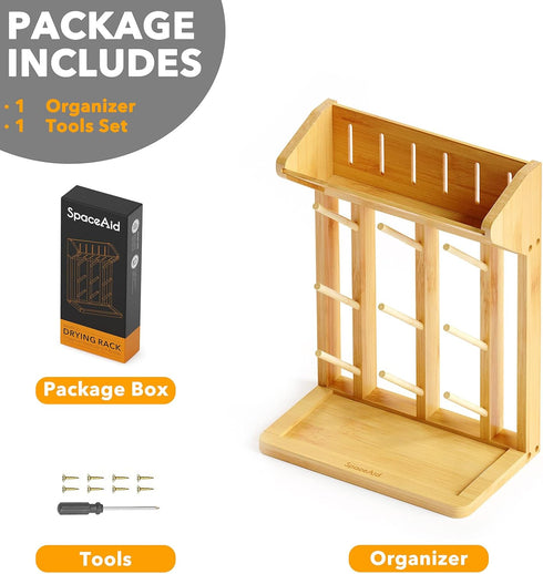 9 SpaceAid Bamboo Baby Bottle Drying Rack, Space Saving Kitchen Bottles Holder Organizer for Baby Bottle Rack Dryer