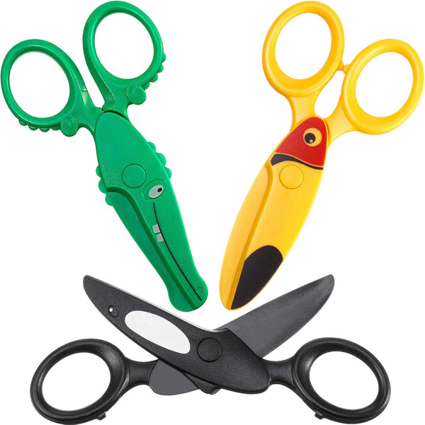 3 Pcs Toddler Safety Scissors for Kids, Plastic 4.7" Preschool Training Blunt Tip Art Craft Scissors