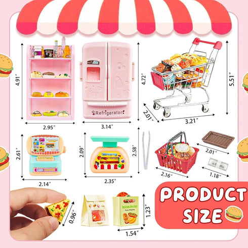 180 Pcs Dollhouse Furniture Miniature Kitchen Accessories Mini Shopping Cart Metal Trolley Basket Food Drink Toy