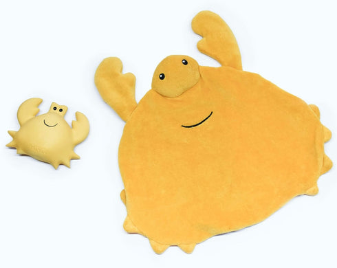 Tikiri Cuddles Crab Bundle - Organic Cotton Lovey with GOLS-Certified Natural Rubber Toy,