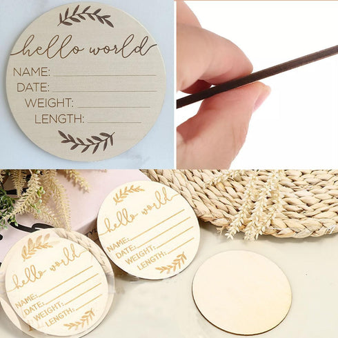 ZAAWUUT 3.9-Inch Wooden Name Announcement Sign,Small Hello World Newborn Birth Announcement Sign,Photography Props