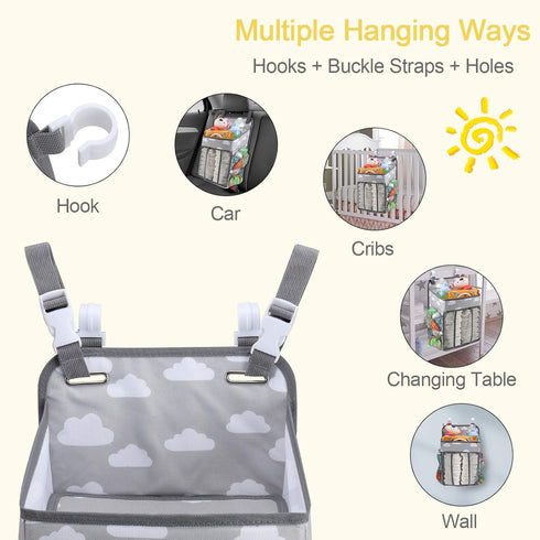 Accmor Grey Cloud Hanging Baby Diaper Caddy Organizer, Diaper Stacker for Changing Table, Crib, or Wall