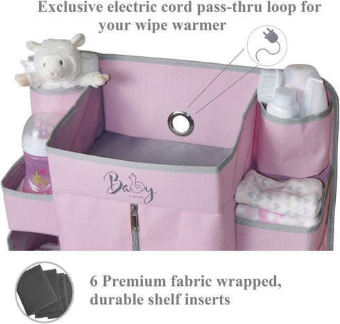 Premium Baby Diaper Caddy Organizer | Hanging Nursery Organizer for Baby Essentials | Crib Storage Organizer (Pink)