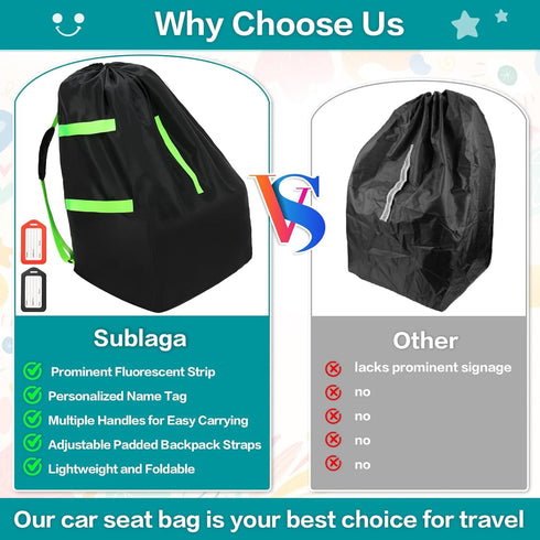 Sublaga 2pcs Waterproof Car Seat Bags For Airplane Travel, Durable Carseat Cover For Air Travel Car Seat Travel Bag