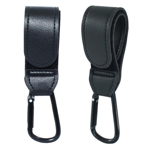 Seimneire 2 Pcs Black Stroller Hooks Clips, Mommy Baby Hook Straps for Diaper