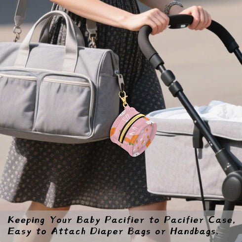 Rabbit Round Pacifier Storage Case with Zipper, Portable Pacifier Case for Travel, Diaper Bag & Purse, Pacifier