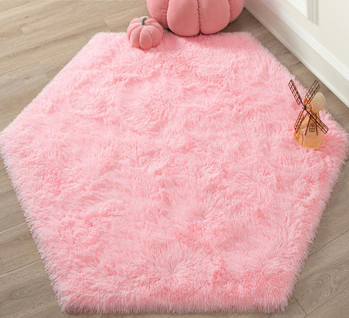 KIXINWA Pink Hexagon Princess Rug, 4.6X4 Ft Castle Play Tent Carpet, Cute Fluffy