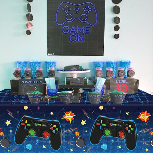 4 Pack Video Game Tablecloth for Kids Birthday Party, 86” x 51” Rectangle Plastic Game Table Cover Decorations