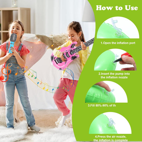 Inflatable Rock Star Toy Set - 8 Pack Inflatable Instruments Party Props for 80's 90's Party Decorations
