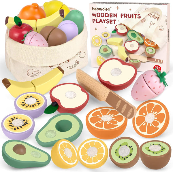 Play Food Sets for Kids Kitchen Wooden Food Toys for 3 Year