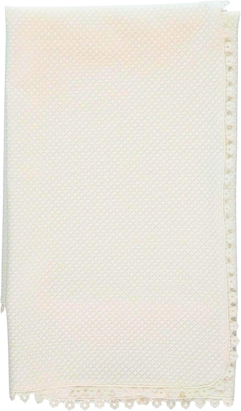 Carriage Boutique Off White Quilted Blanket with Lace Trim