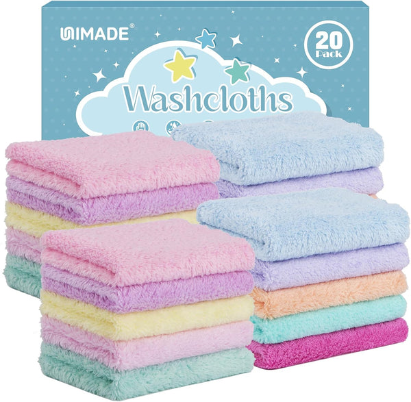 UNIMADE Baby Washcloths, 20 Pack Super Soft Microfiber Coral Fleece Wash Cloths,
