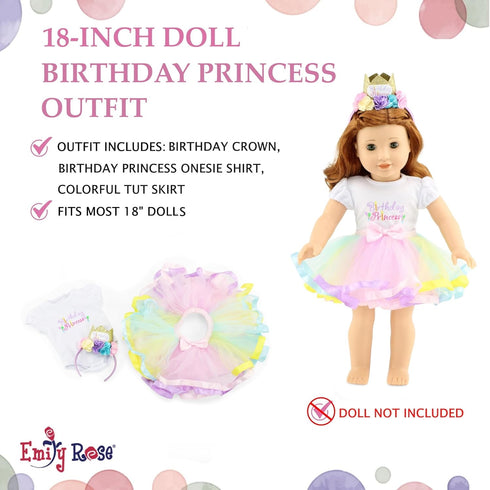 Emily Rose 18 Inch Doll Clothes 3 PC Birthday Princess Outfit Gift Set - Includes Headband Tiara