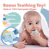 Liname 4 Pack Neutral Pacifier Clip with Teething Toy - Unisex Baby Binky Holder and Soothie Paci Clip (Blue)