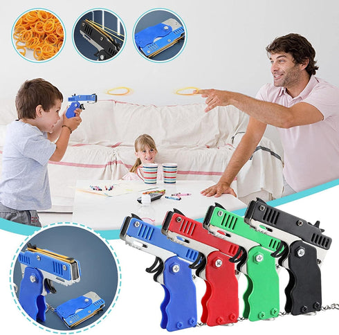 Kids Toys Cool Keychain Rubber Band - Mini Metal Folding Rubber Launcher Toy with 60 Bands