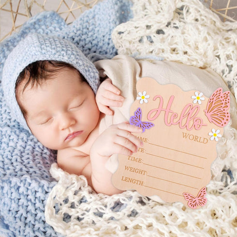 Josojoou Welcome Baby Sign, Hello World Newborn Sign, Pink Baby Name Announcement Mark, Butterfly Chrysanthemum Birth