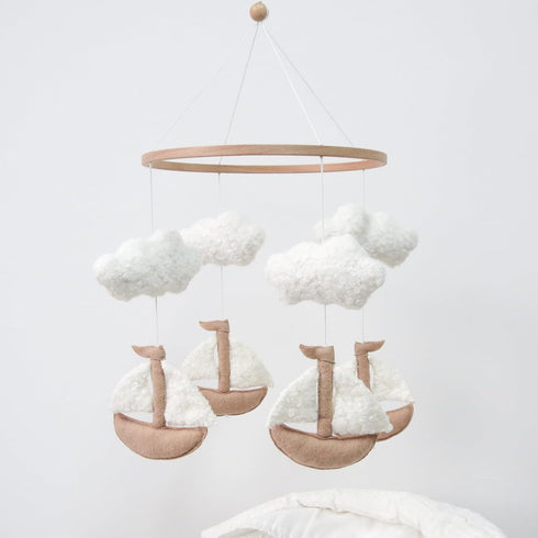 Goukurlsma Sailboat Sailboat Crib Mobile for Girls & Boys, & Cloud Mobile for Crib, Neutral Boho Baby Mobile for Crib