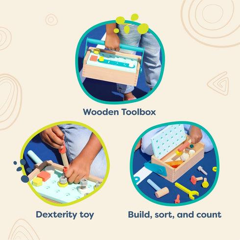 B. toys Fix ‘n’ Play Kit, Pretend Play Tool Box with Wooden Accessories, Carpenter Set for Kids 3 Years +