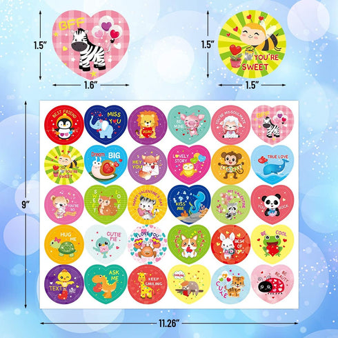 600 Valentines Sticker for Kids, Heart Animal Sticker for Valentine’s Day Party Decoration