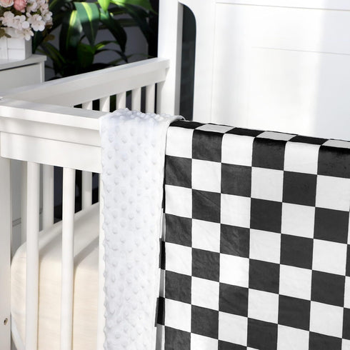 Cozy Set Nursing Pillow Cover & Toddler Blanket in Black Checkered for Boys and Girls