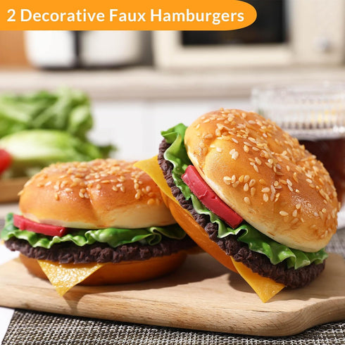 Joeabor 2 Pack Artificial Hamburger Round Realistic Fake Food for Display Faux Burger for Decoration Fake Food Props