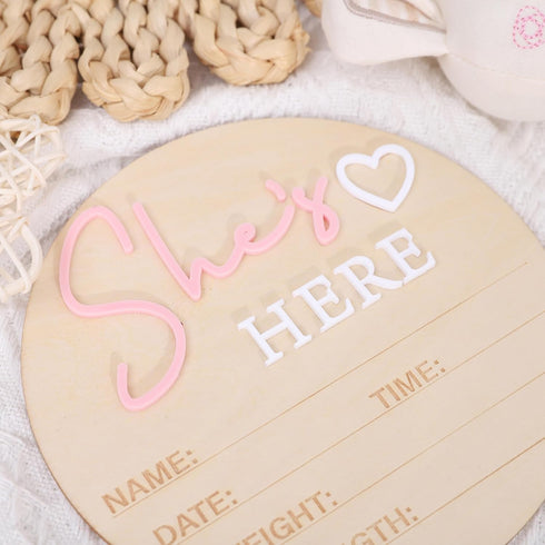 RSOLIET She's Here or He's Here Wooden Sign - Gender Reveal Wooden Sign, Acrylic Gender Announcement, Hospital Birth